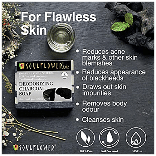 Soulflower Soulflower Handmade Deo Soap Bar for Men with Activated Charcoal & Tea Tree, Skin Detox Acne Pimples, 150 g  
