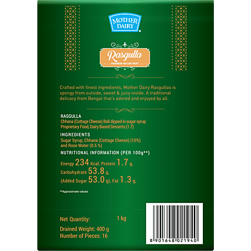 mother dairy Rasgulla, 1 kg  