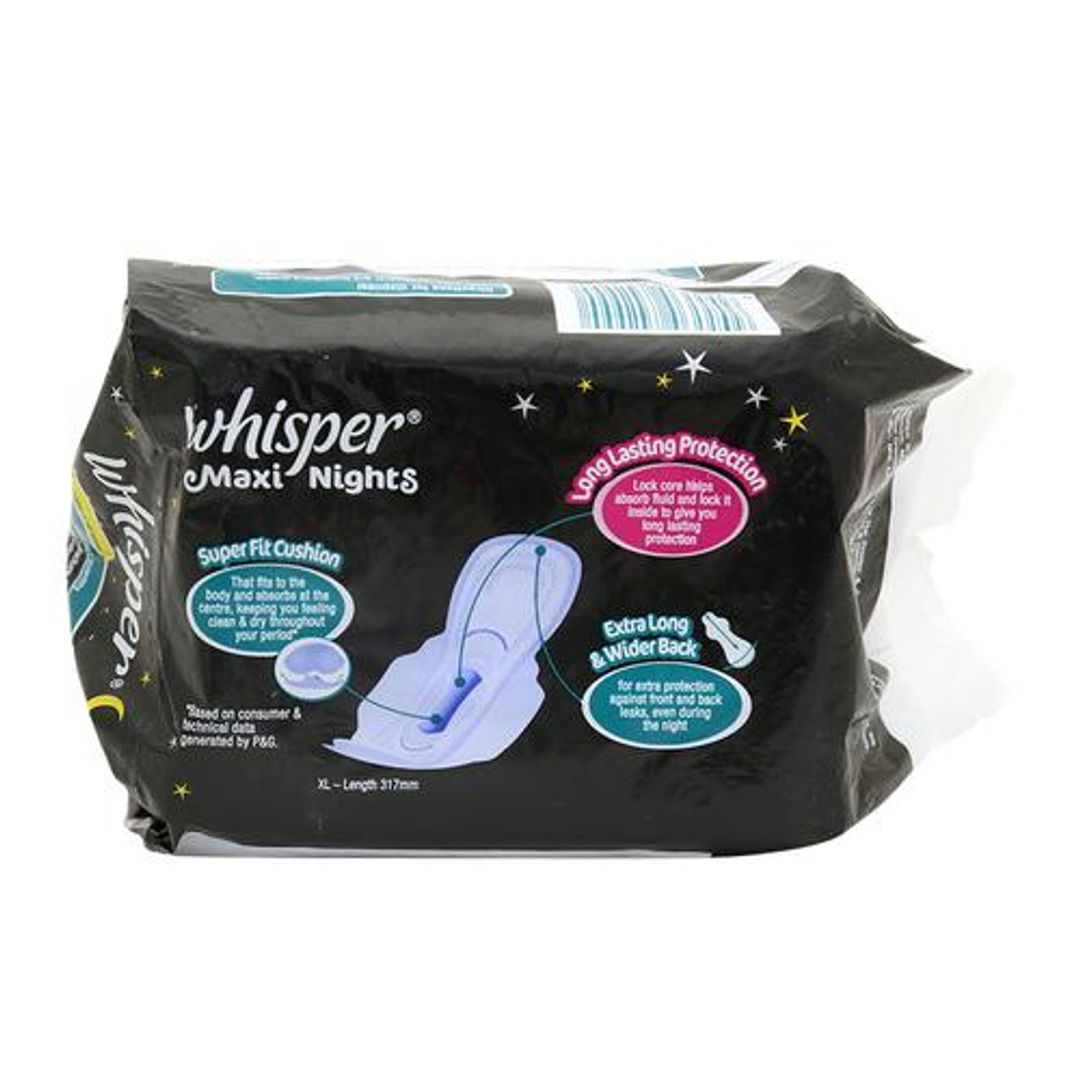 Whisper  Sanitary Pads - Maxi Nights XL, with Wings Extra Heavy Flow, 7 Pads 