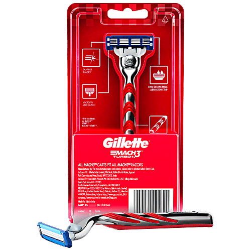 Gillette Mach 3 Special Edition Turbo Plus Shaving Razor - With Advanced Anti-Friction Coating, 1 pc Long Lasting Mega Lubrication Strip