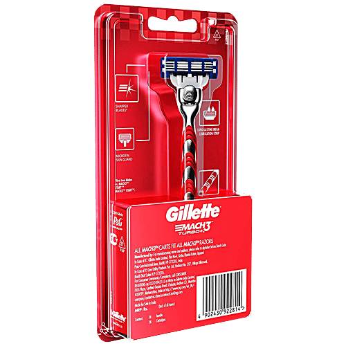 Gillette Mach 3 Special Edition Turbo Plus Shaving Razor - With Advanced Anti-Friction Coating, 1 pc Long Lasting Mega Lubrication Strip