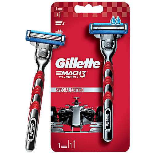 Gillette Mach 3 Special Edition Turbo Plus Shaving Razor - With Advanced Anti-Friction Coating, 1 pc Long Lasting Mega Lubrication Strip