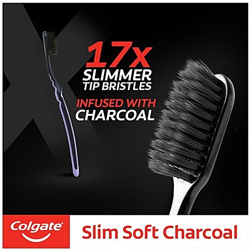 Colgate Slim Soft Charcoal Toothbrush, 1 pc Upto 17X Slimmer Tip Bristles