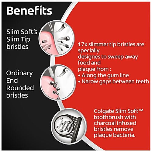 Colgate Slim Soft Charcoal Toothbrush, 1 pc Upto 17X Slimmer Tip Bristles