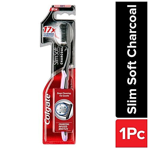 Colgate Slim Soft Charcoal Toothbrush, 1 pc Upto 17X Slimmer Tip Bristles