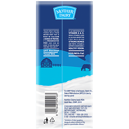 Buy Mother Dairy Toned Milk 1 Lt Online at the Best Price of Rs 72