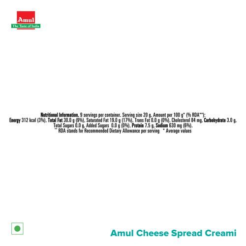 Amul Creami - Cheese Spread, 180 g Tub 