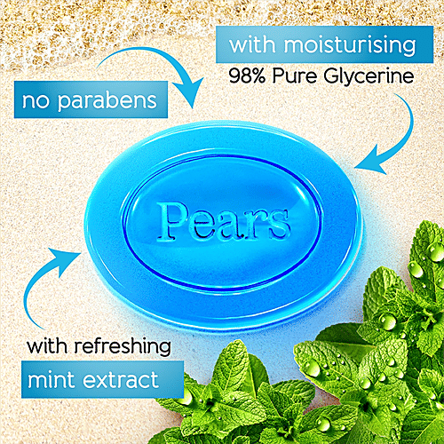 Pears Original Glycerin Soap Bar - Soft & Fresh Glow, 125 g (Pack of 4) 98% Pure Glycerin, Mint Extracts