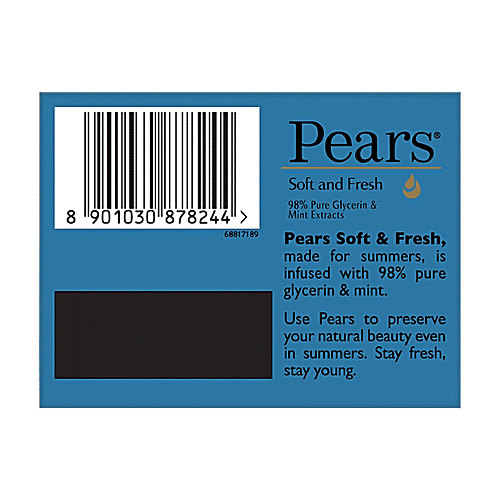 Pears Original Glycerin Soap Bar - Soft & Fresh Glow, 125 g (Pack of 4) 98% Pure Glycerin, Mint Extracts