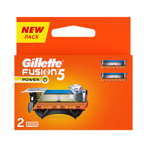 Gillette Fusion Power Blades for men  Perfect Shave and Perfect Beard Shape Pack of 2 Cartridges, 2 pcs  5 Blades, Precision Trimmer