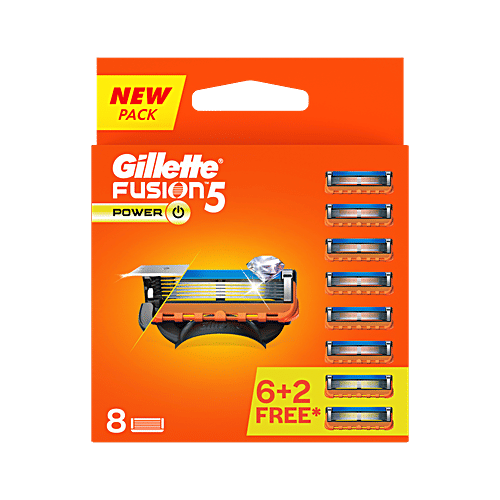 Gillette Fusion Power Blades for men  Perfect Shave and Perfect Beard Shape Pack of 8 Cartridges, 8 pcs  5 Blades, Precision Trimmer