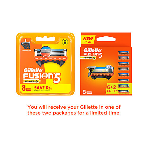 Gillette Fusion Power Blades for men  Perfect Shave and Perfect Beard Shape Pack of 8 Cartridges, 8 pcs  5 Blades, Precision Trimmer