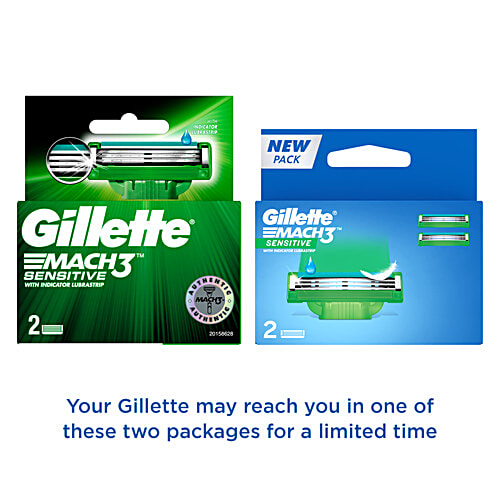 Gillette Mach3 Sensitive Manual Shaving Blades for MenPack ofÂ  Cartridges, 2 pcs  With Indicator Lubrastrip