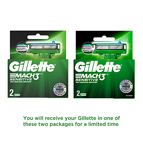 Gillette Mach3 Sensitive Manual Shaving Blades for MenPack ofÂ  Cartridges, 2 pcs  With Indicator Lubrastrip