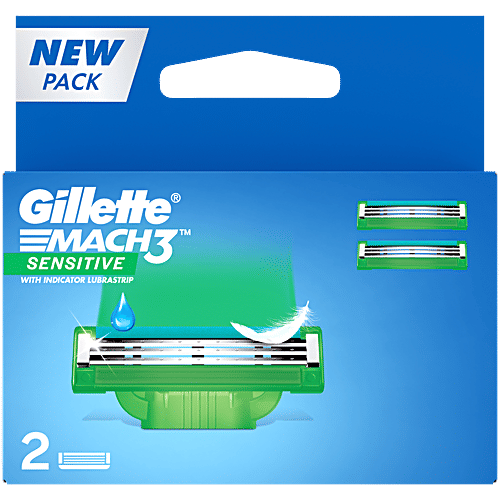Gillette Mach3 Sensitive Manual Shaving Blades for MenPack ofÂ  Cartridges, 2 pcs  With Indicator Lubrastrip