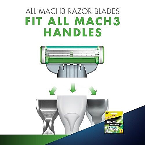 Gillette Mach3 Sensitive Manual Shaving Razor Blades Cartridge, 4 pcs  