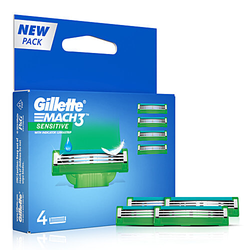 Gillette Mach3 Sensitive Manual Shaving Blades for MenPack of 4 Cartridges, 4 pcs  4X Blades, Imported Blades