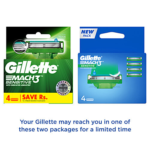 Gillette Mach3 Sensitive Manual Shaving Blades for MenPack of 4 Cartridges, 4 pcs  4X Blades, Imported Blades