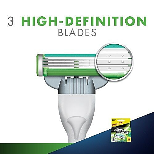 Gillette Mach3 Sensitive Manual Shaving Razor Blades Cartridge, 4 pcs  