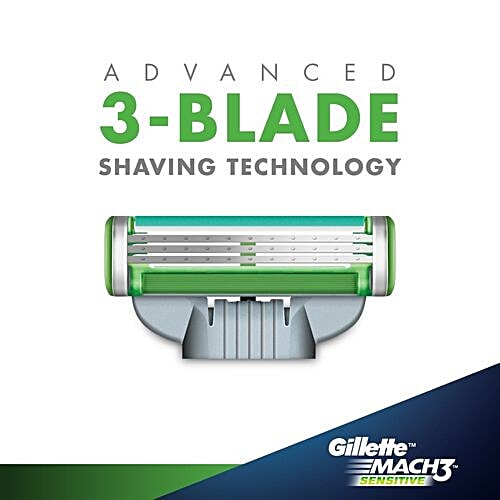 Gillette Mach3 Sensitive Manual Shaving Razor Blades Cartridge, 4 pcs  