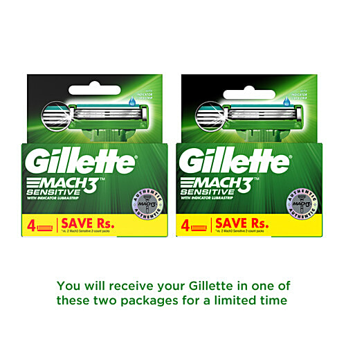 Gillette Mach3 Sensitive Manual Shaving Blades for MenPack of 4 Cartridges, 4 pcs  4X Blades, Imported Blades