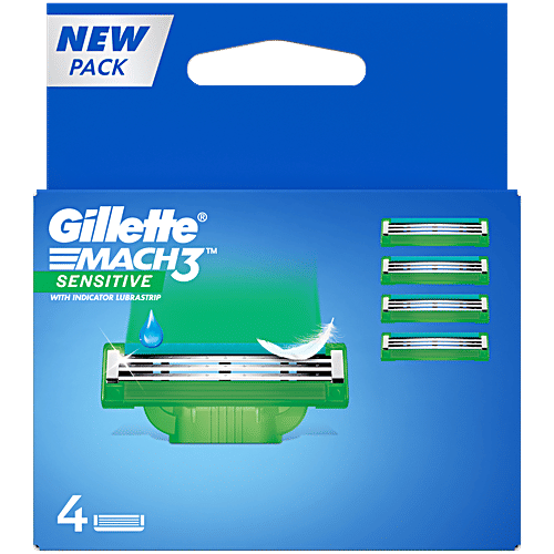 Gillette Mach3 Sensitive Manual Shaving Blades for MenPack of 4 Cartridges, 4 pcs  4X Blades, Imported Blades