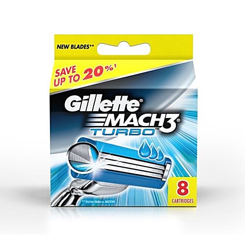 Gillette Mach 3 - Turbo Manual Shaving Razor Blades, Cartridge, 8 pcs 6+2 