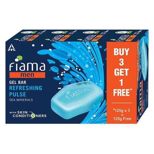 Fiama Gel Bathing Bar - Men, Refreshing Pulse, 125 g (Buy 3 Get 1 Free) 