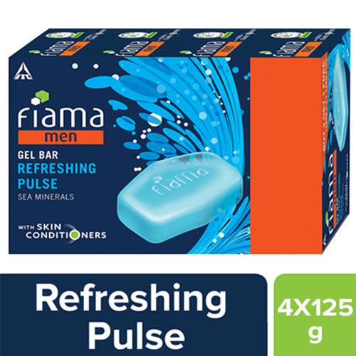 Fiama Gel Bathing Bar - Men, Refreshing Pulse, 125 g (Buy 3 Get 1 Free) 