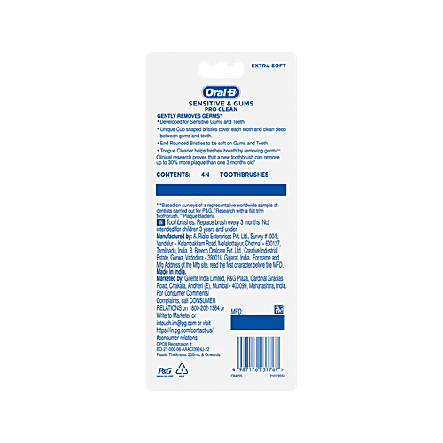 Oral-B Sensitive & Gums Pro Clean Tooth Brush, 4 pcs  \