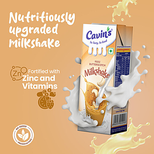 Cavins Kaju Butterscotch Milkshake - With Zinc, Vitamin A & D Added, Immunity Booster, 180 ml Tetra Pak Zinc, Vitamin A & D Added, No Added Preservatives