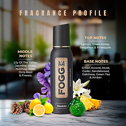Fogg Absolute, No Gas Perfume Body Spray For Men, Long Lasting Deodorant, 150 ml