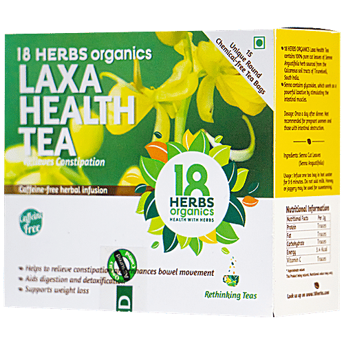18 Herbs Organics Laxa Health Tea, 20.25 g (15 Bags x 1.3 g each) Caffeine Free