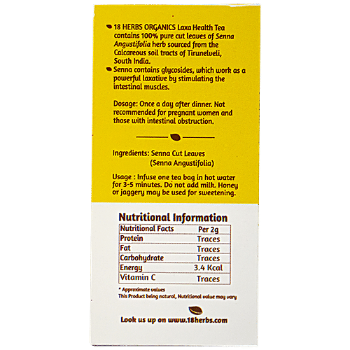 18 Herbs Organics Laxa Health Tea, 20.25 g (15 Bags x 1.3 g each) Caffeine Free