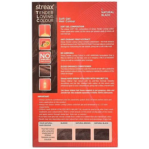 Streax Tlc Hair Colour - No 1 (Non Ammonia), 50 ml + 75 ml Natural Black