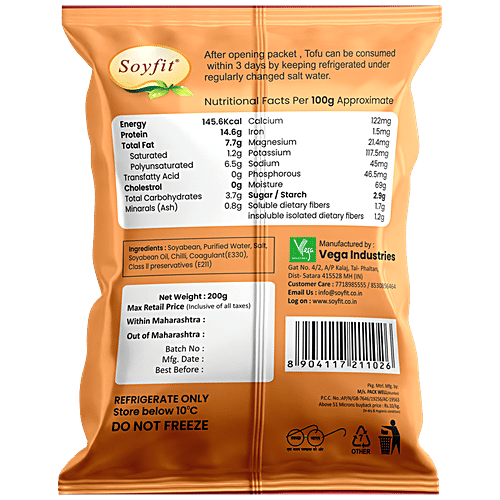 Soyfit Tofu Chilly Soya Paneer, 200 g  No Cholesterol, No Trans Fat