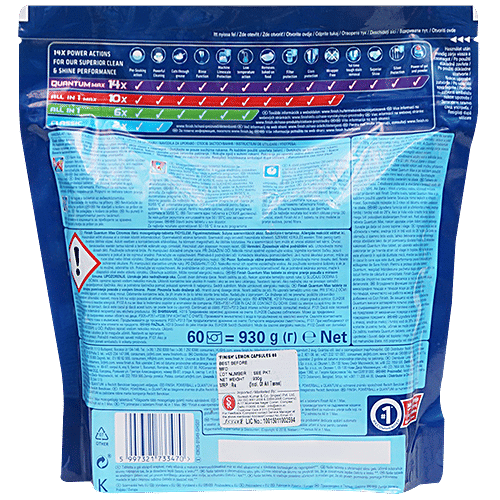 Finish Quantum Max Dishwasher Tablet - Lemon Sparkle, Superior Clean & Shine, 60 pcs Box 