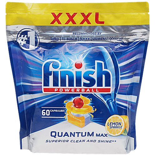 Finish Quantum Max Dishwasher Tablet - Lemon Sparkle, Superior Clean & Shine, 60 pcs Box 