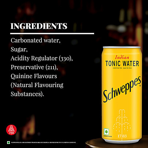 Schweppes Indian Tonic Water Contains Quinine, Soda Water With