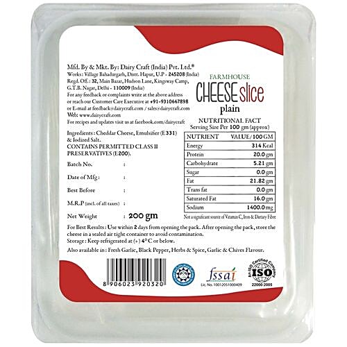 Buy Dairy Craft Cheese Slices Plain 200 Gm Pouch Online At Best Price