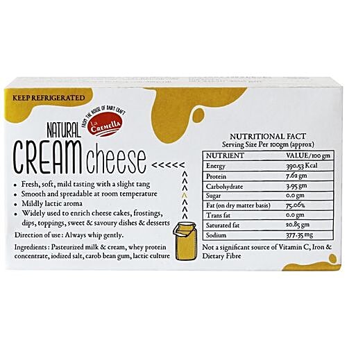 La Cremella Natural Cream Cheese, 200 g Carton Soft, creamy
 Delightful taste