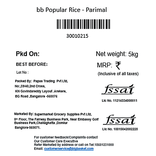 bb Popular Rice/Tandul - Parimal, 5 kg  