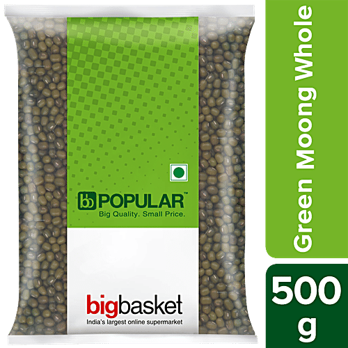 bb Popular Moong - Green, Whole/Sabut, 500 g Pouch 