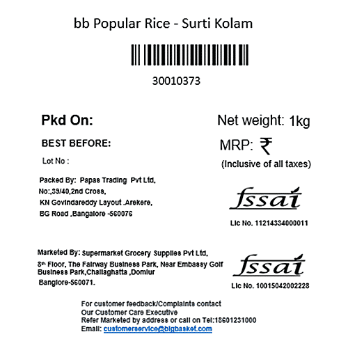 bb Popular Rice/Tandul - Surti Kolam, 1 kg (6 - 11 Months Old) 