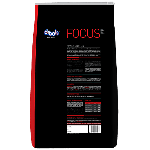 Drools Focus Super Premium All Breed Formula - For Adult Dogs, Corn & Wheat-Free, 4 kg  No Artificial Colors or Flavor