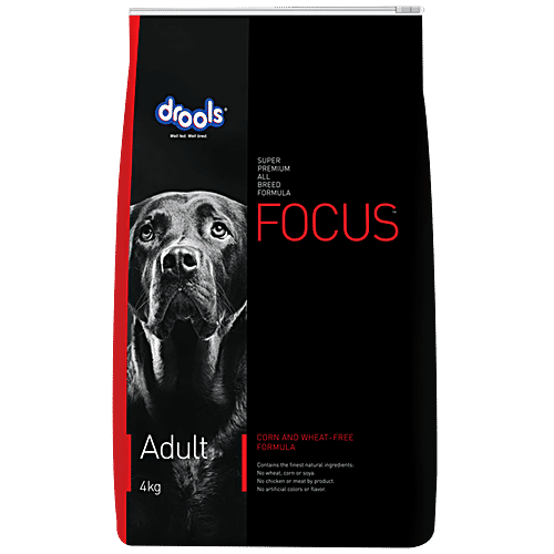 Drools Focus Super Premium All Breed Formula - For Adult Dogs, Corn & Wheat-Free, 4 kg  No Artificial Colors or Flavor