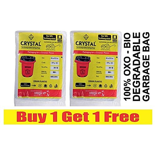 Crystal Oxo Biodegradable Garbage Bag - Medium, 30 pcs 19-inch X 21 inch 100% Eco-Friendly