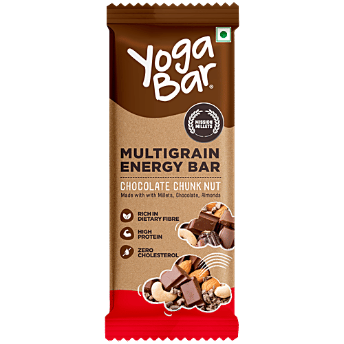 Yoga Bar Chocolate Chunk Nut Multigrain Energy Bar, 38 g Rich in Fibre, High Protein, Zero Cholesterol