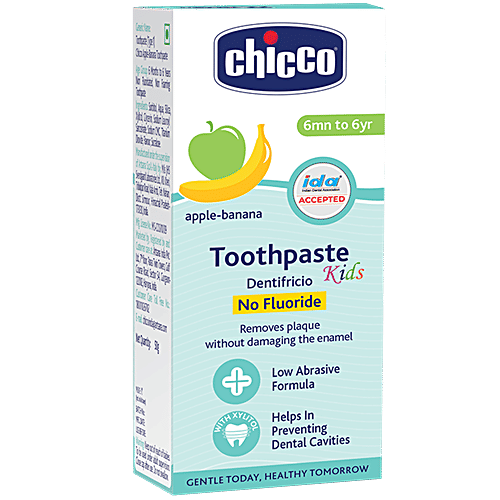 Chicco Toothpaste - Mela-Apple Banana, 6M+, No Fluoride, 50 g  No Fluoride