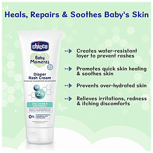 Chicco Baby Moments - Diaper Rash Cream, Zinc Oxide, Panthenol, Protective Regenerative Formula For Skin Rashes, 100 ml  Parabens Free